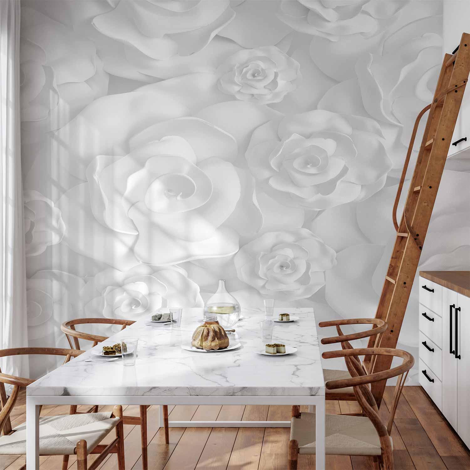 Fototapet - Gipsblomster med 3D-blomstermotiv til væg - 500 x 350 cm - Vandtæt