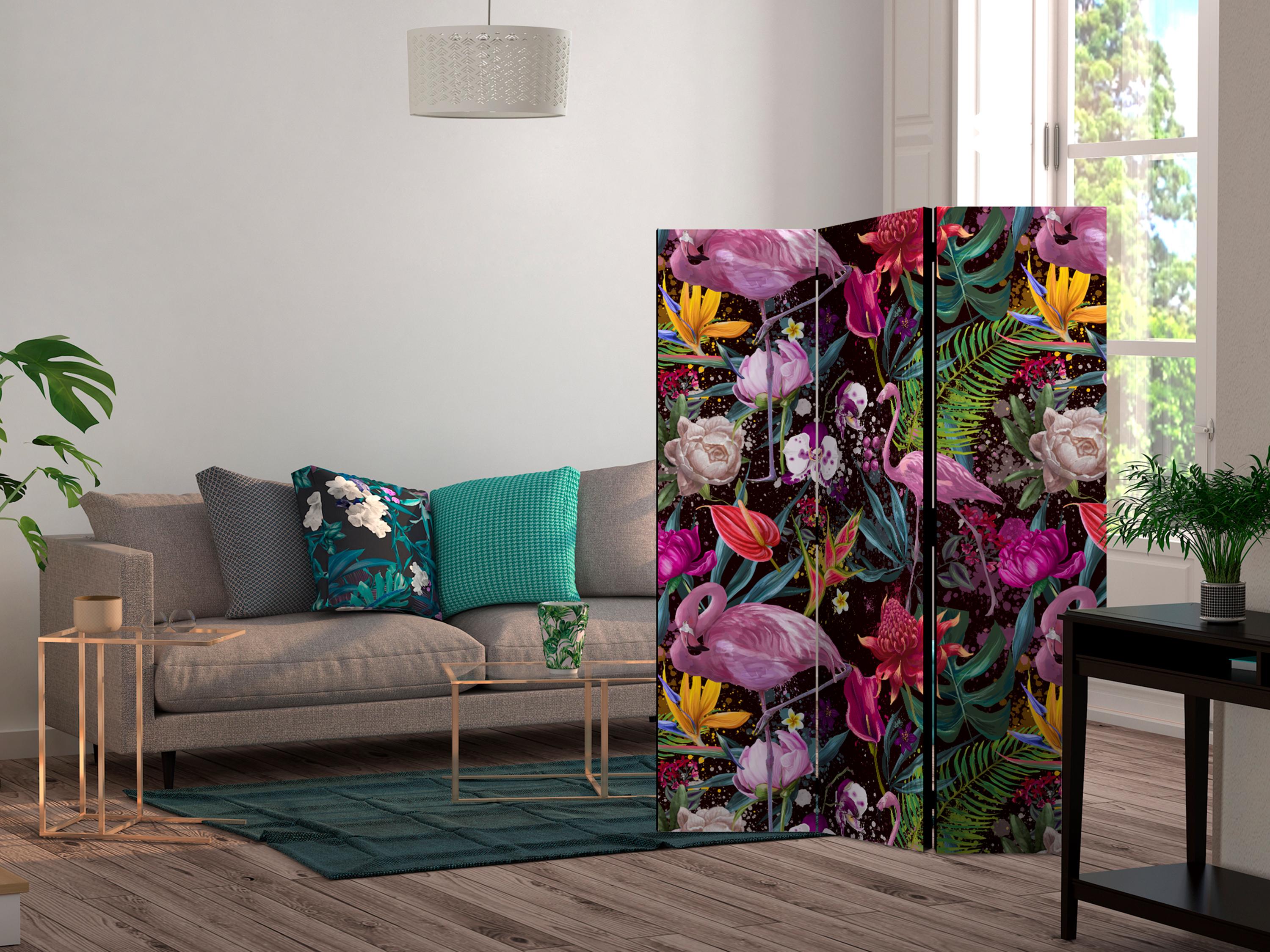 3-panels skærmvæg Farverig eksotik 135 x 172 cm - 135 x 172 cm - Dobbeltsiddet