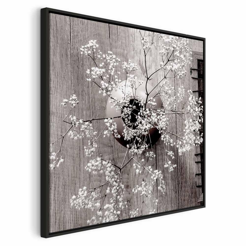 Blomster billede på lærred - Tørrede blomster kvadrat - 80 x 80 cm - I en sort træramme