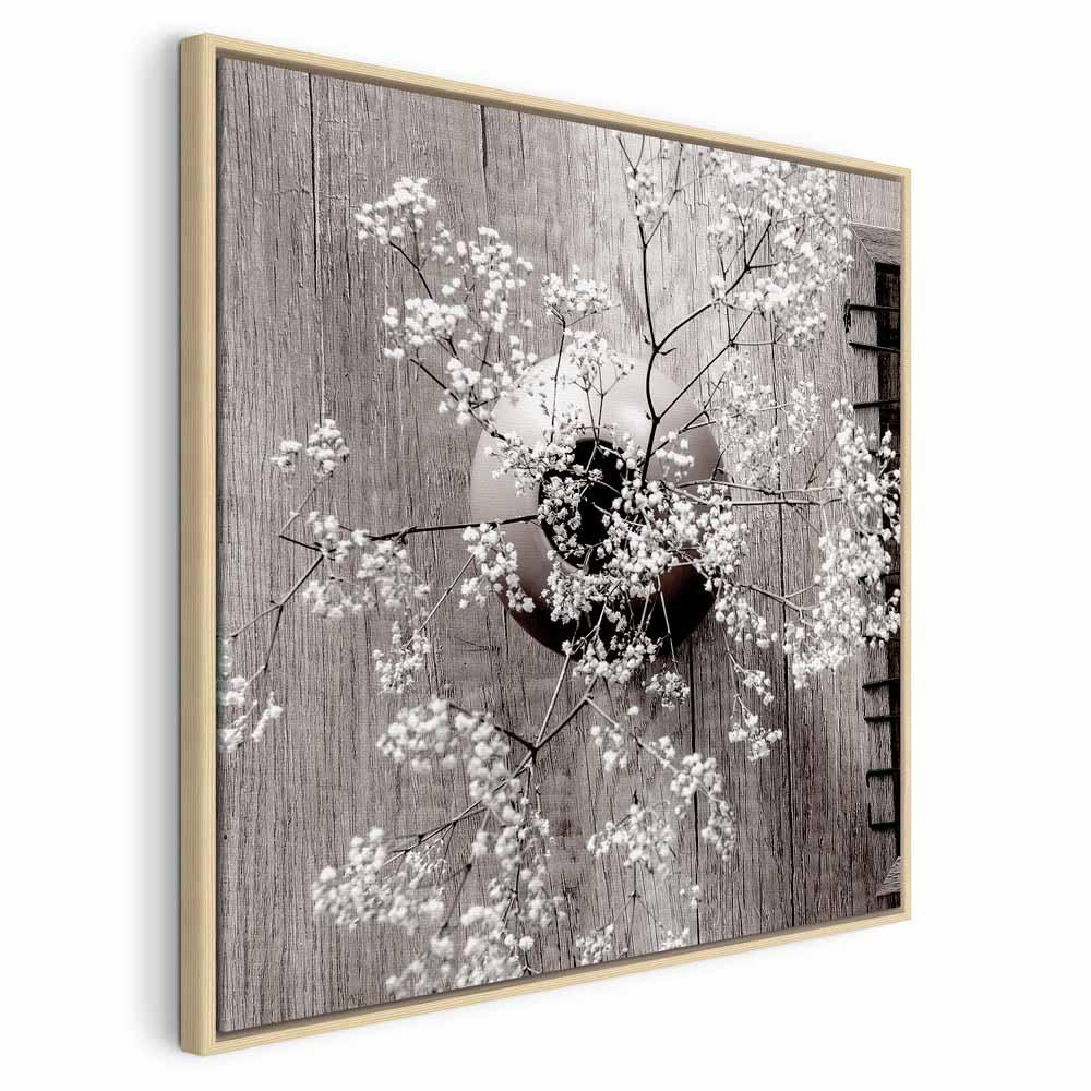 Blomster billede på lærred - Tørrede blomster kvadrat - 80 x 80 cm - I en naturlig træramme