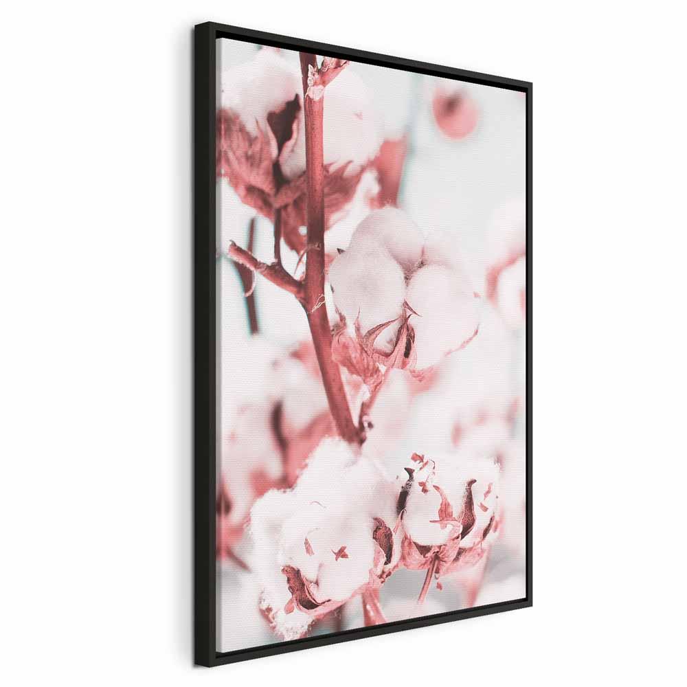 Billede på lærred - Blomstrende bomuld lodret vægdekoration - 80 x 120 cm - I en sort træramme