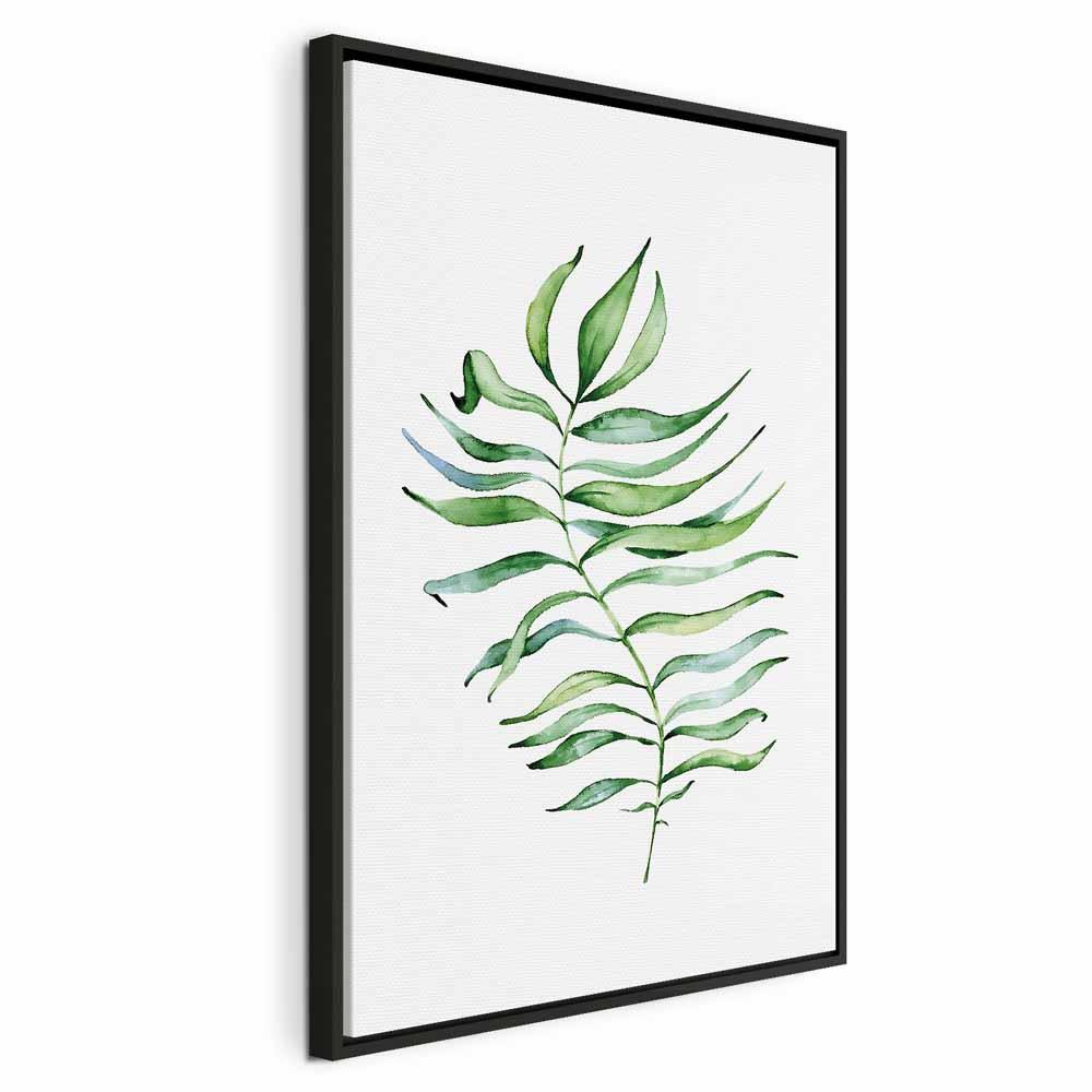 Lærredsbillede - Dancing Leaf lodret vægdekoration med bladmotiv - 40 x 60 cm - I en sort træramme