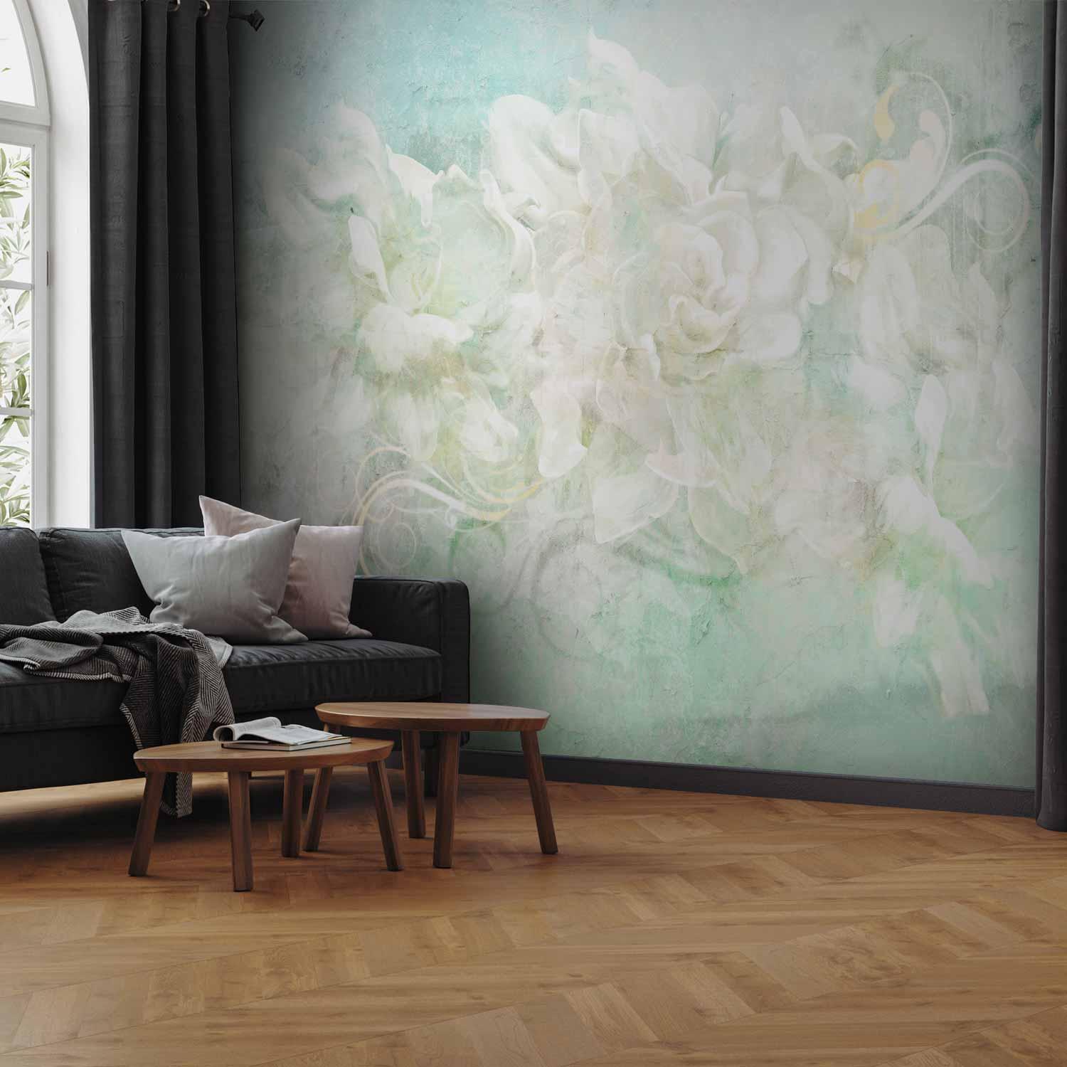 Fototapet Blomstring blandt pasteller - abstrakt blomstermotiv og mønstre til væg - 100 x 70 cm - Standard