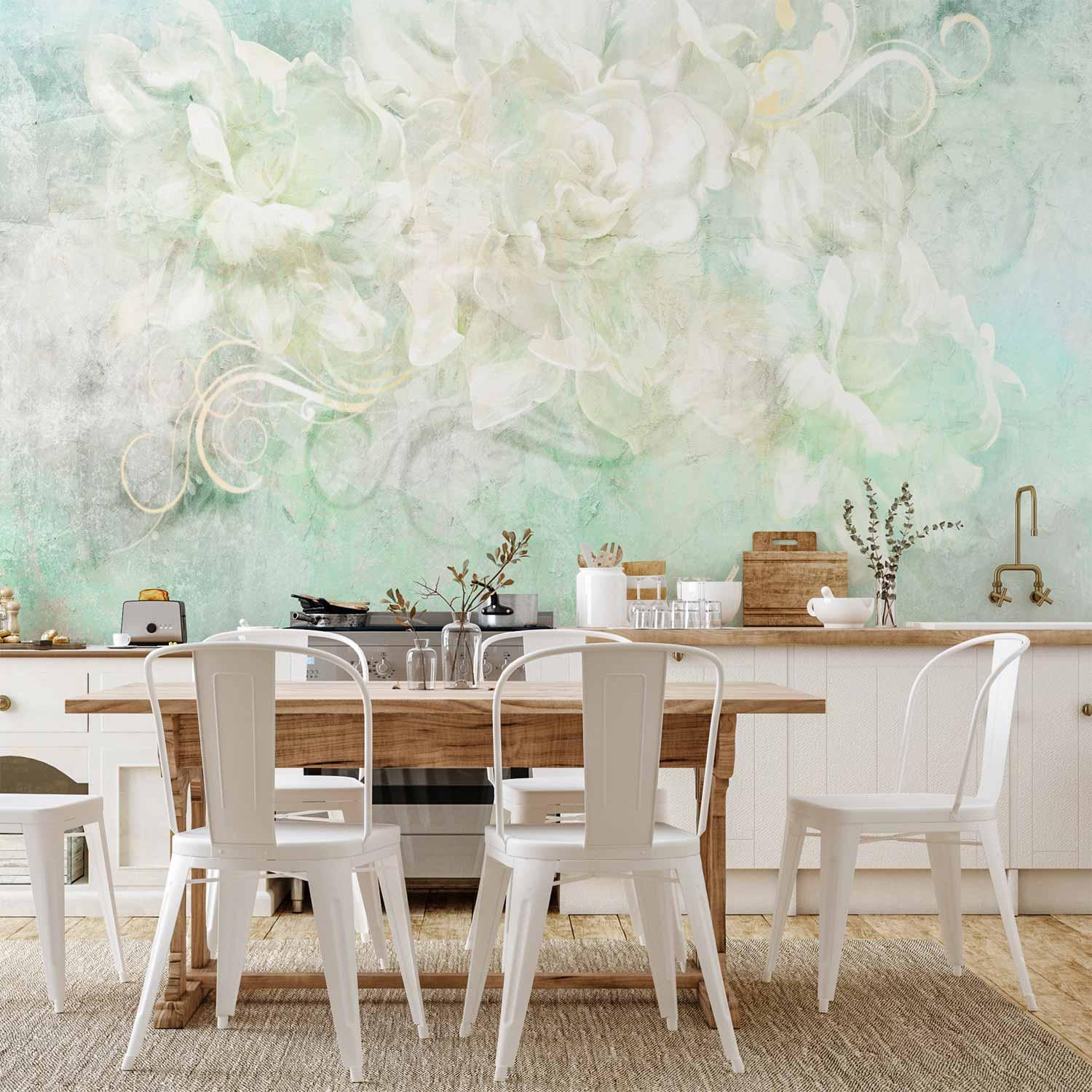 Fototapet Blomstring blandt pasteller - abstrakt blomstermotiv og mønstre til væg - 400 x 280 cm - Vandtæt