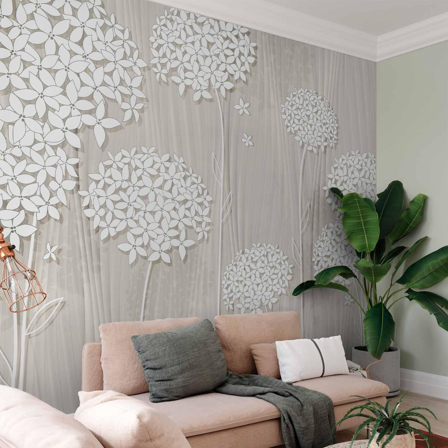 Fototapet med blomster - Cremet Elegance - 147 x 105 cm - Selvklæbende