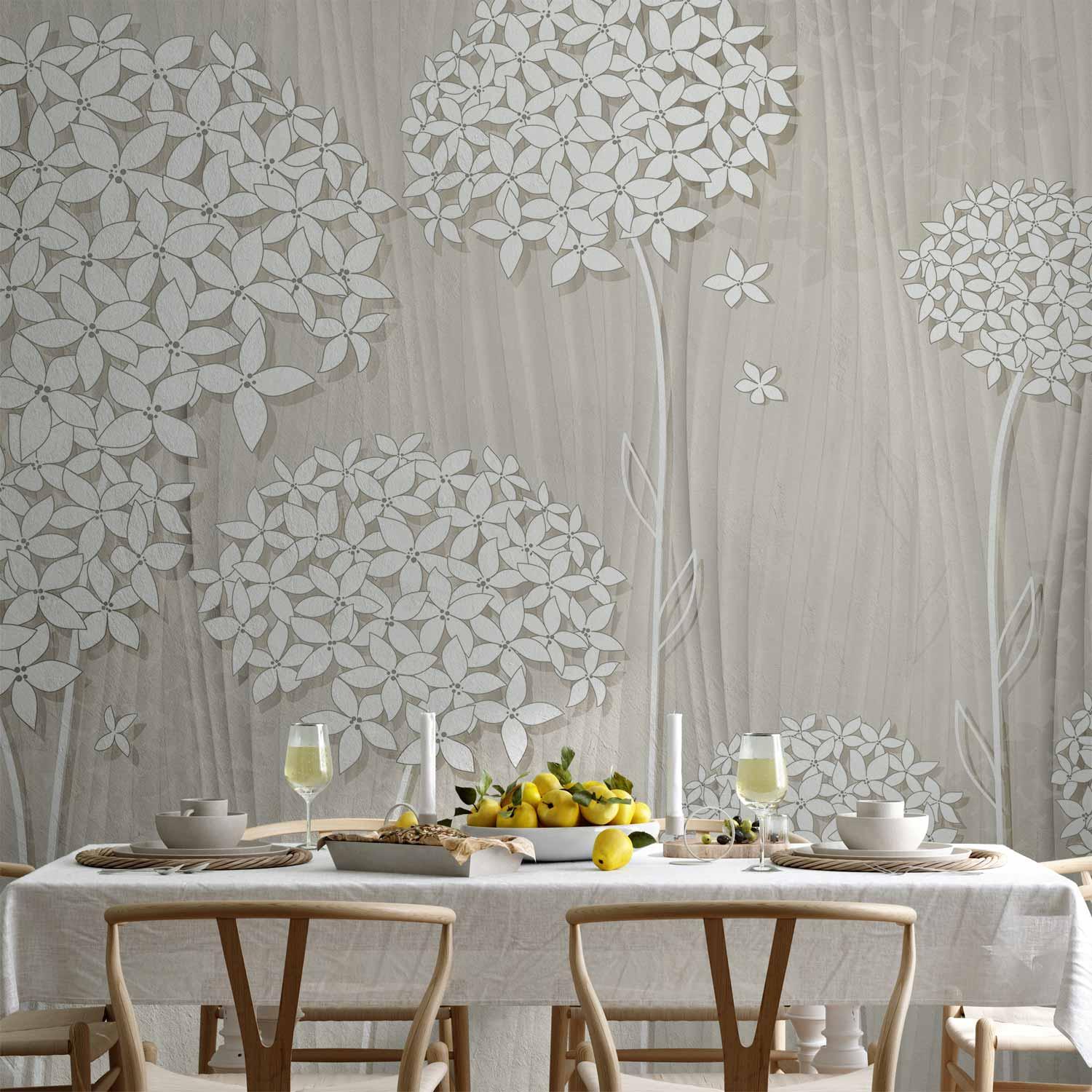 Fototapet med blomster - Cremet Elegance - 400 x 280 cm - Vandtæt
