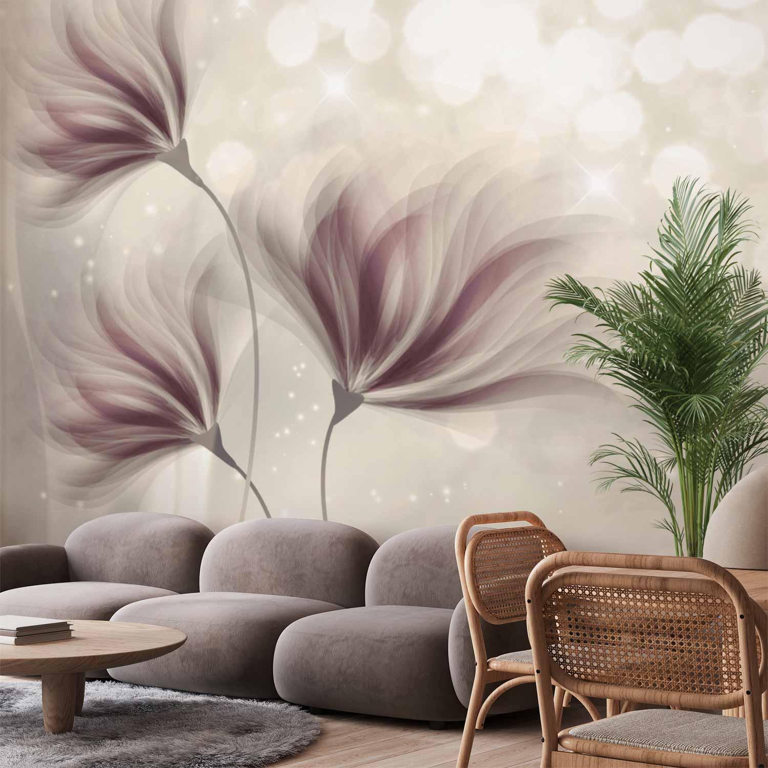 Fototapet Lysende Morgen med blomster - 350 x 256 cm - Premium
