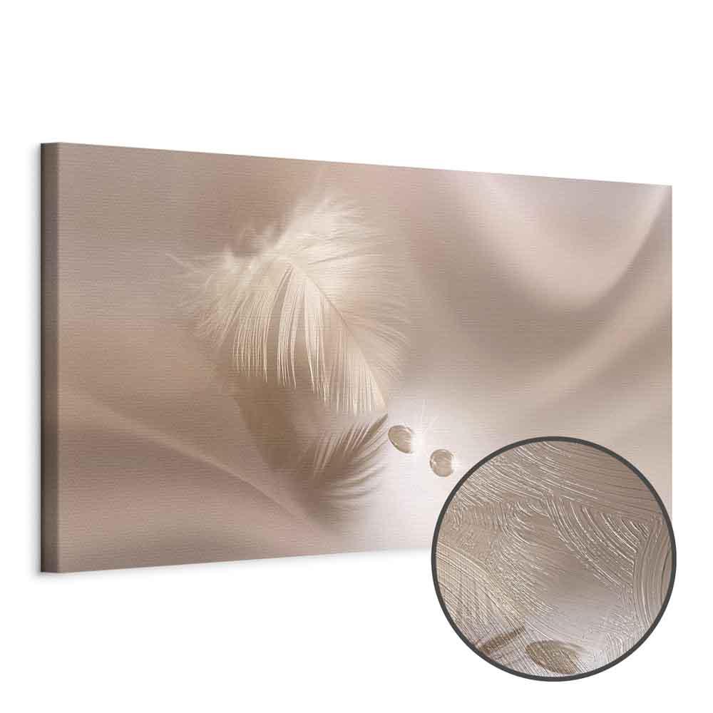Lærredsbillede Delicate Feather - vægdekoration med fjer-motiv i flere størrelser og varianter - 120 x 40 cm - Premium Print