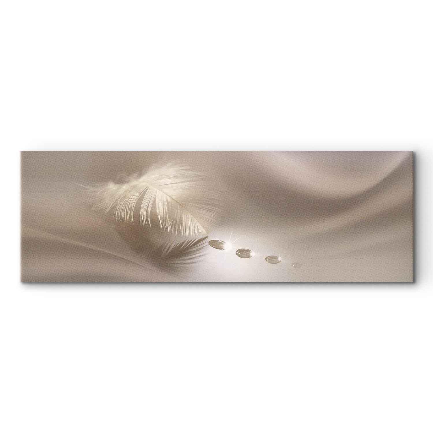 Lærredsbillede Delikat Fjer - abstrakt vægkunst i flere størrelser - 120 x 40 cm - Standard
