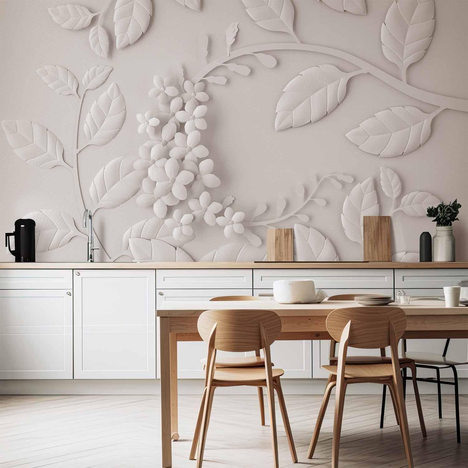 Fototapet Papirblomster i creme - blomstret vægdekoration - 200 x 140 cm - Vandtæt