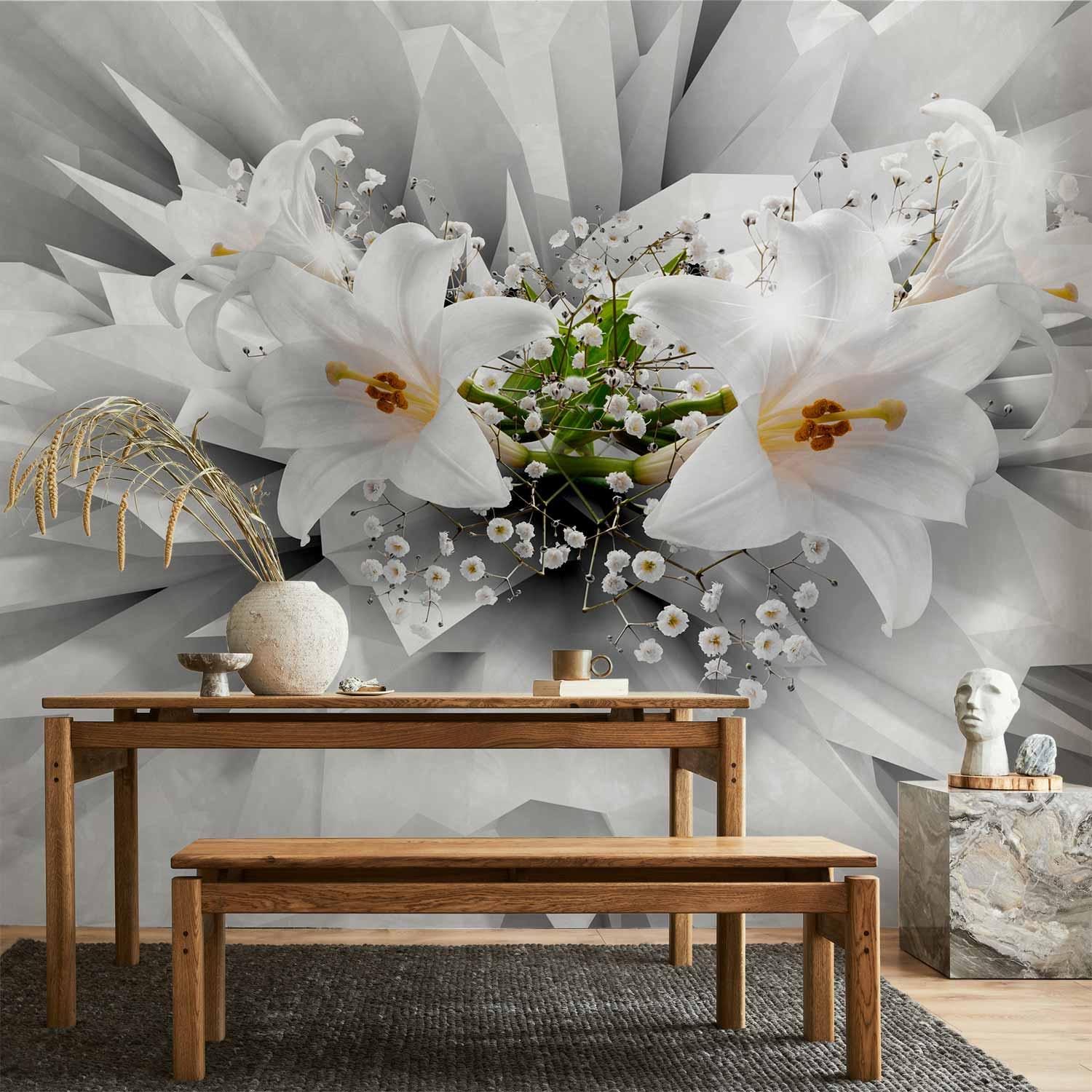 Fototapet Blomstereksplosion med hvide liljer - 400 x 280 cm - Vandtæt