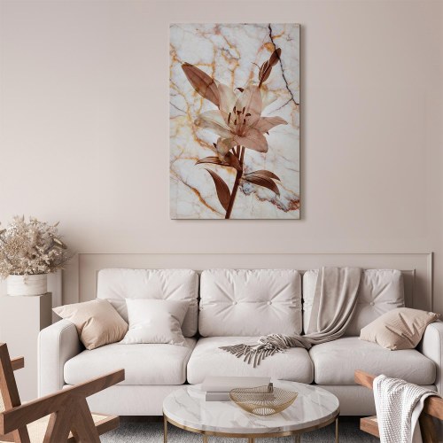 Billede på lærred - Blomstens elegance - Delikat lilje på marmor i sepia