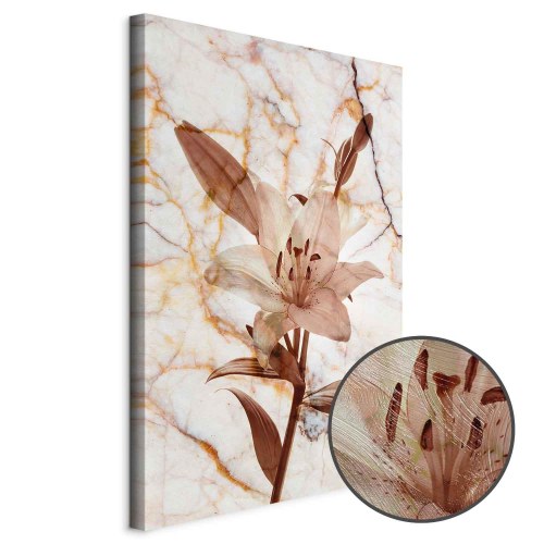 Billede på lærred - Blomstens elegance - Delikat lilje på marmor i sepia
