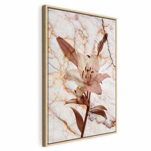 Billede på lærred - Blomstens elegance - Delikat lilje på marmor i sepia