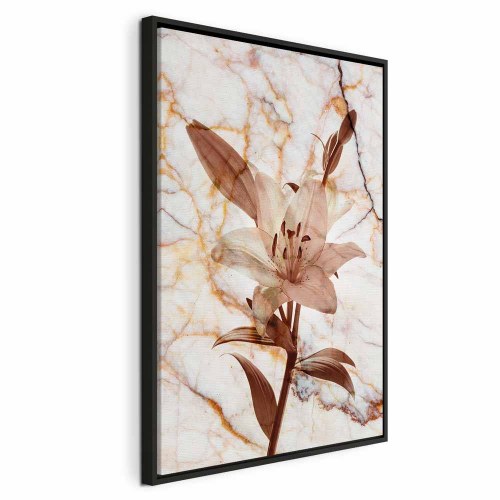 Billede på lærred - Blomstens elegance - Delikat lilje på marmor i sepia