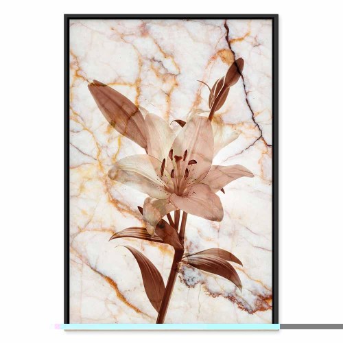 Billede på lærred - Blomstens elegance - Delikat lilje på marmor i sepia
