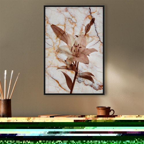 Billede på lærred - Blomstens elegance - Delikat lilje på marmor i sepia