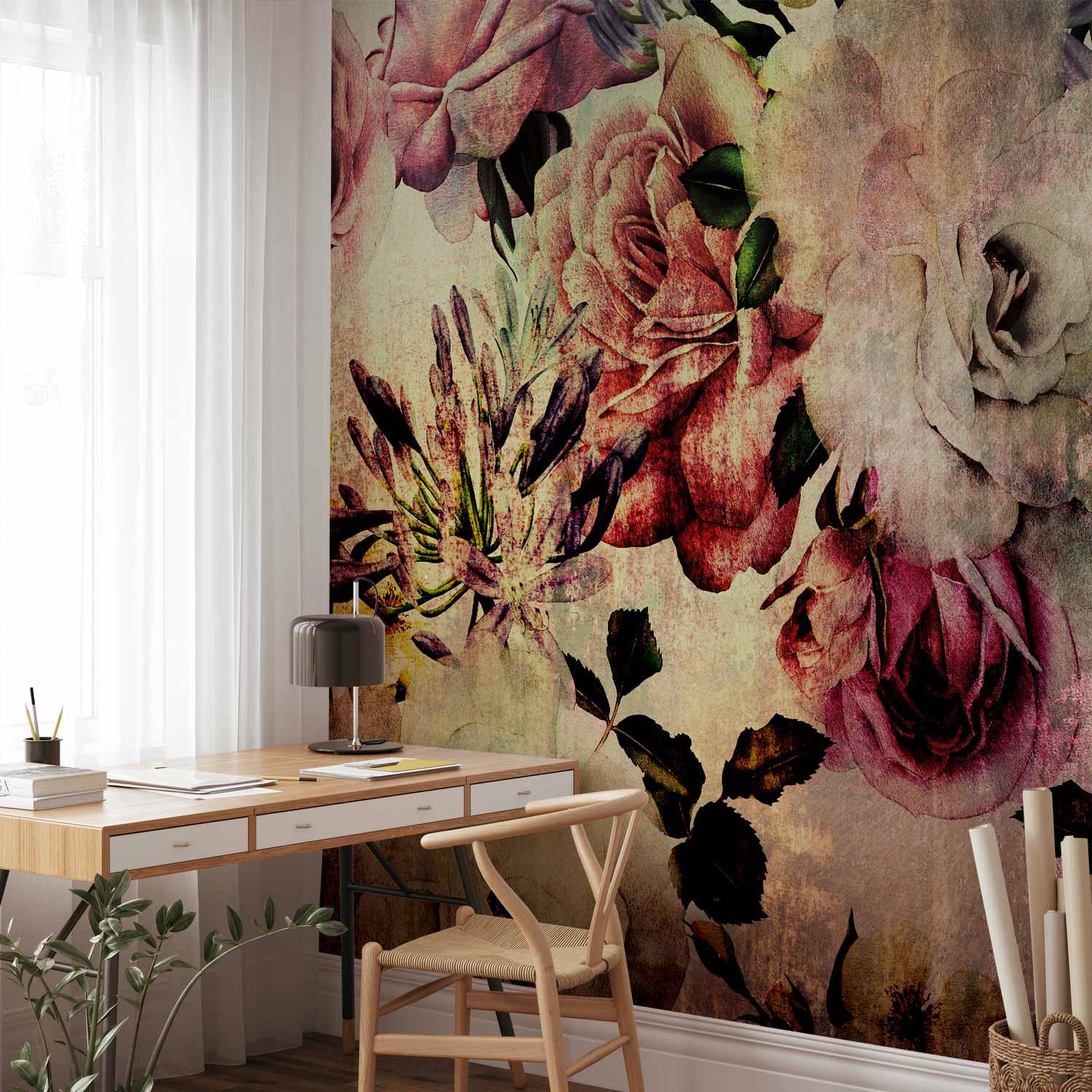 Fototapet Nostalgiske blomster - 147 x 105 cm - Selvklæbende