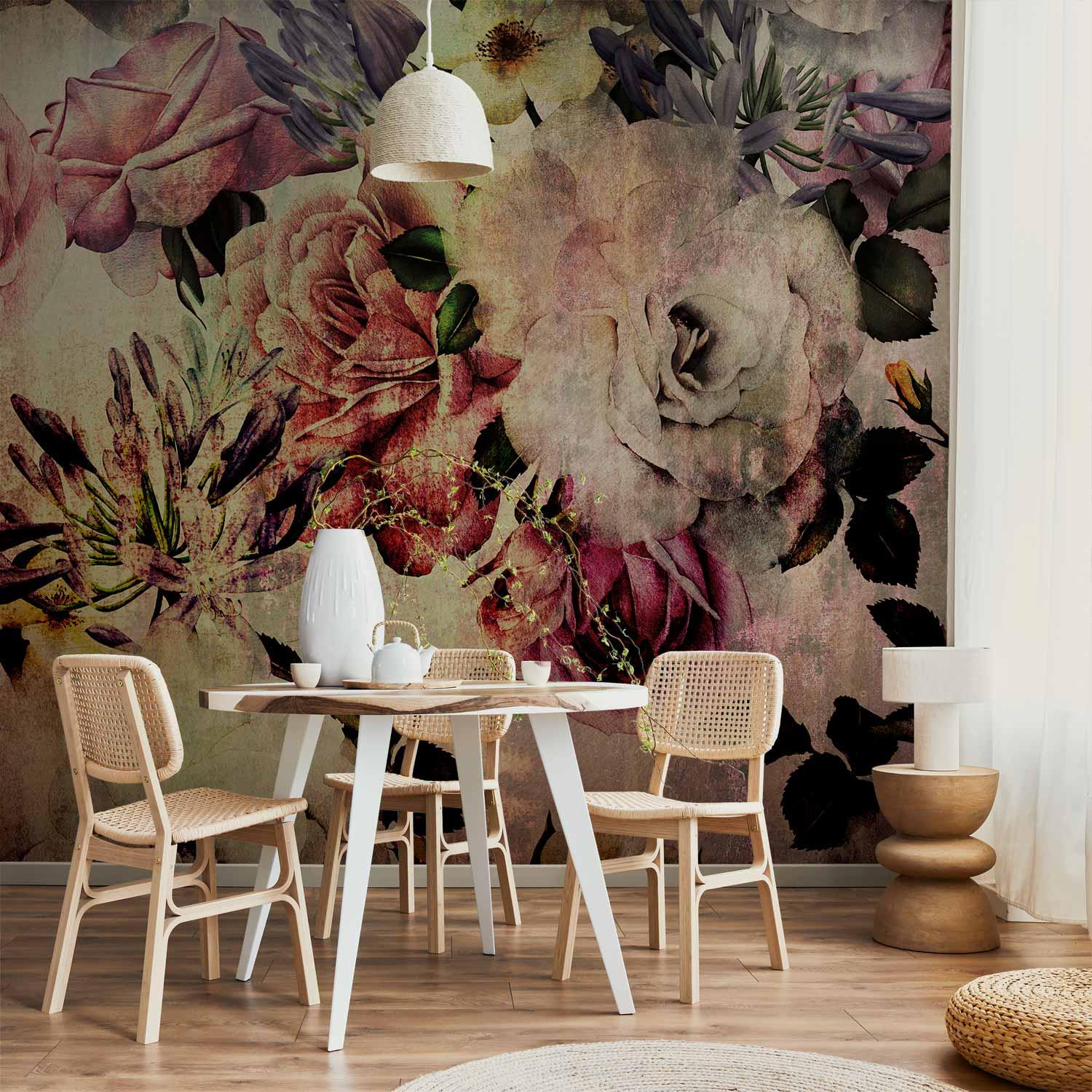 Fototapet Nostalgiske blomster - 400 x 280 cm - Vandtæt
