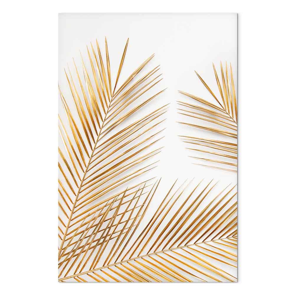 Lærredsbillede - Gyldne palmeblade lodret 1-delt vægdekoration - 60 x 90 cm - Akustisk