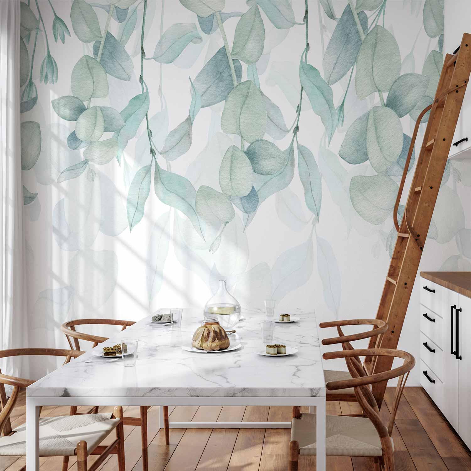 Fototapet Pastel Flora - vægdekoration med bladmotiv i flere størrelser og varianter - 500 x 350 cm - Vandtæt