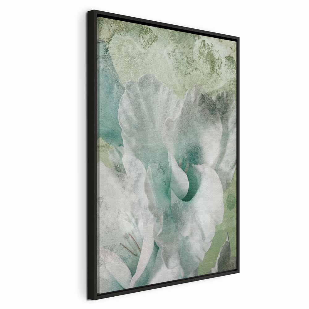 Lærredsbillede Mint Fog - 1 del, lodret abstrakt vægbillede - 80 x 120 cm - I en sort træramme