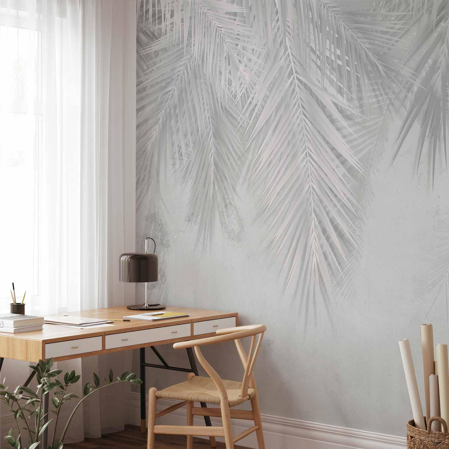 Fototapet Monotoni af ro med palmeblade - 300 x 210 cm - Standard