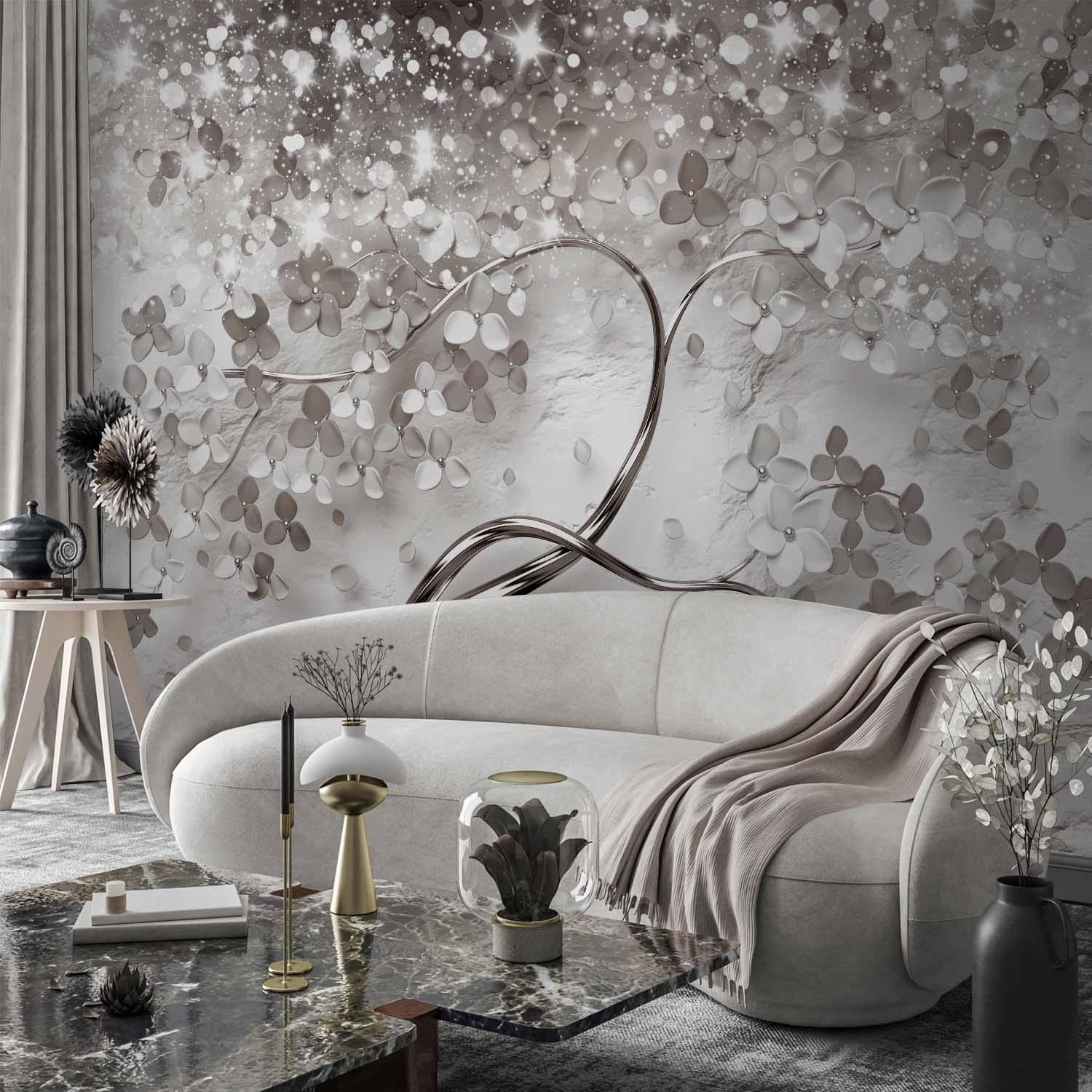 Fototapet Stjernetræ med blomster og abstrakt træmotiv - 500 x 350 cm - Premium