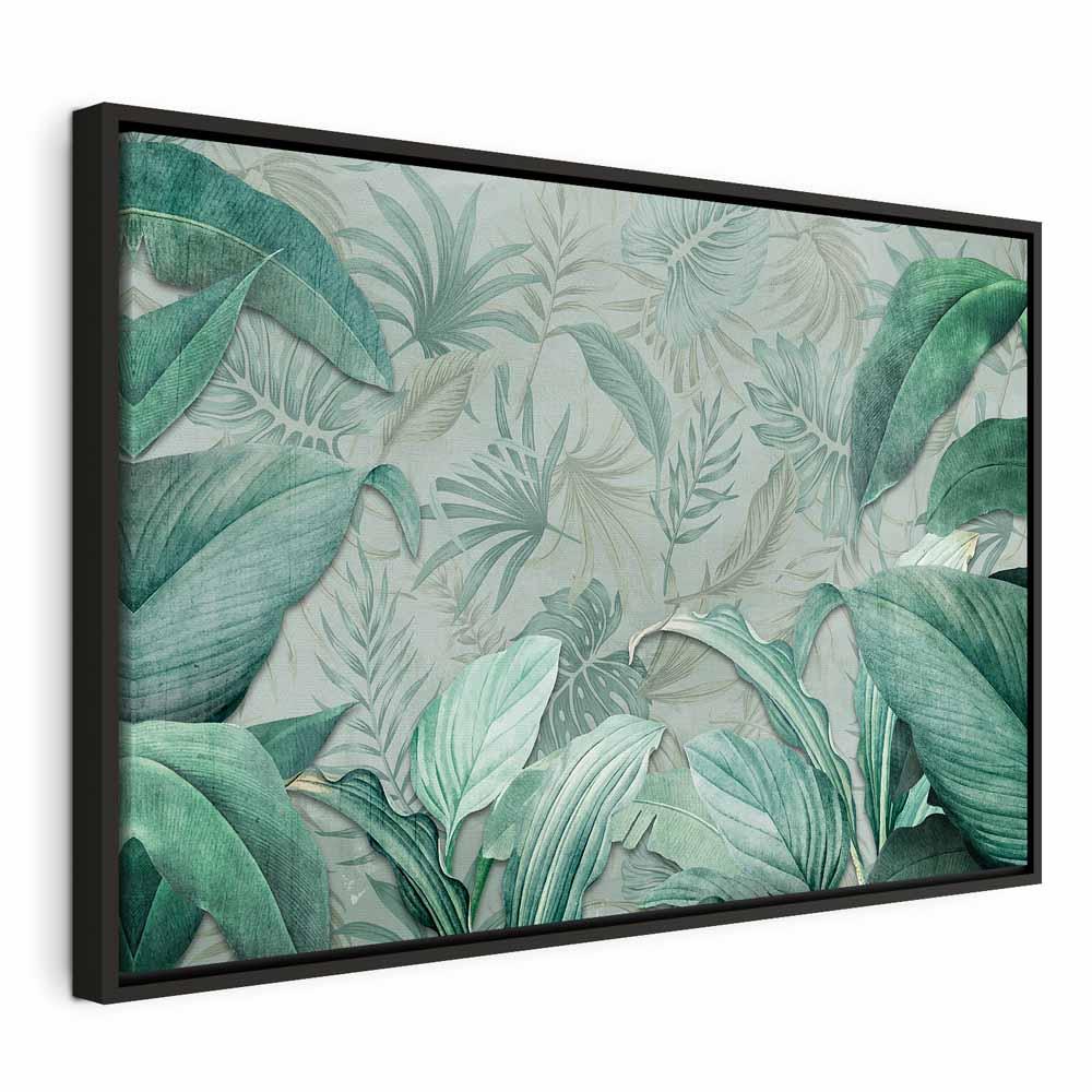 Lærredsbillede - Eksotisk rejse 1 del bredformat med bladmotiv - 60 x 40 cm - I en sort træramme