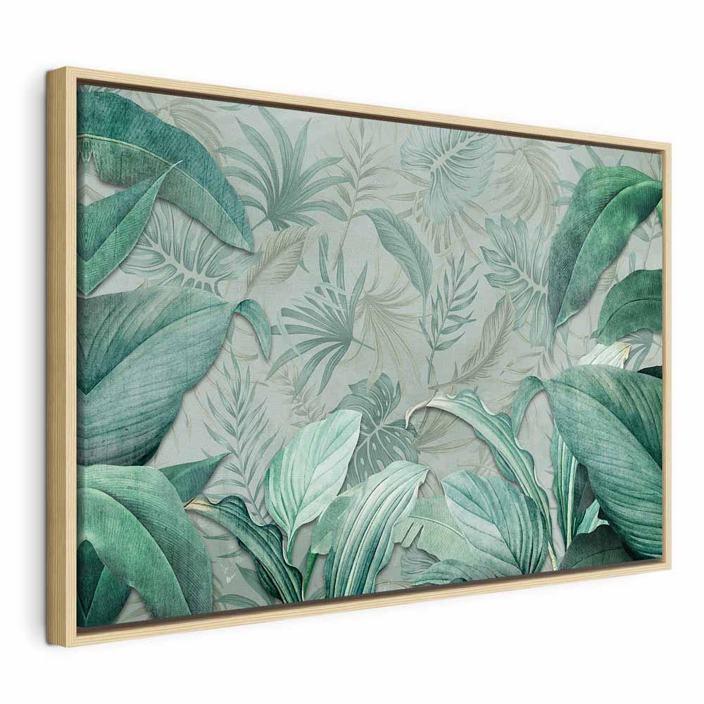 Lærredsbillede - Eksotisk rejse 1 del bredformat med bladmotiv - 60 x 40 cm - I en naturlig træramme