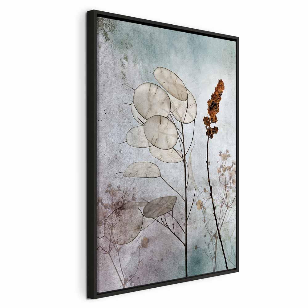 Billede på lærred - Tåget Lunaria, 1-delt lodret vægdekoration - 40 x 60 cm - I en sort træramme