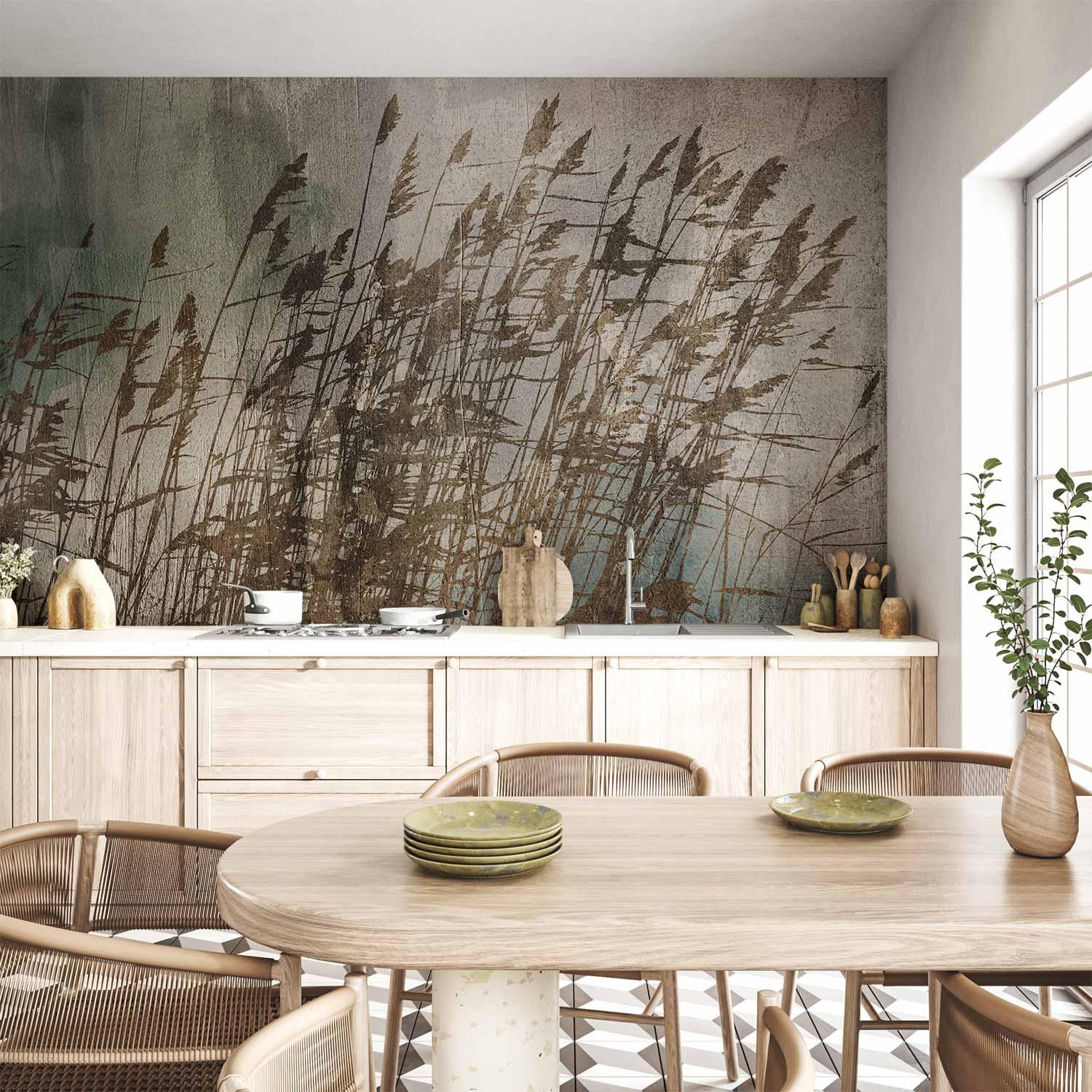 Fototapet Vandgræs med sivmotiv - vægdekoration i flere størrelser og varianter - 500 x 350 cm - Vandtæt