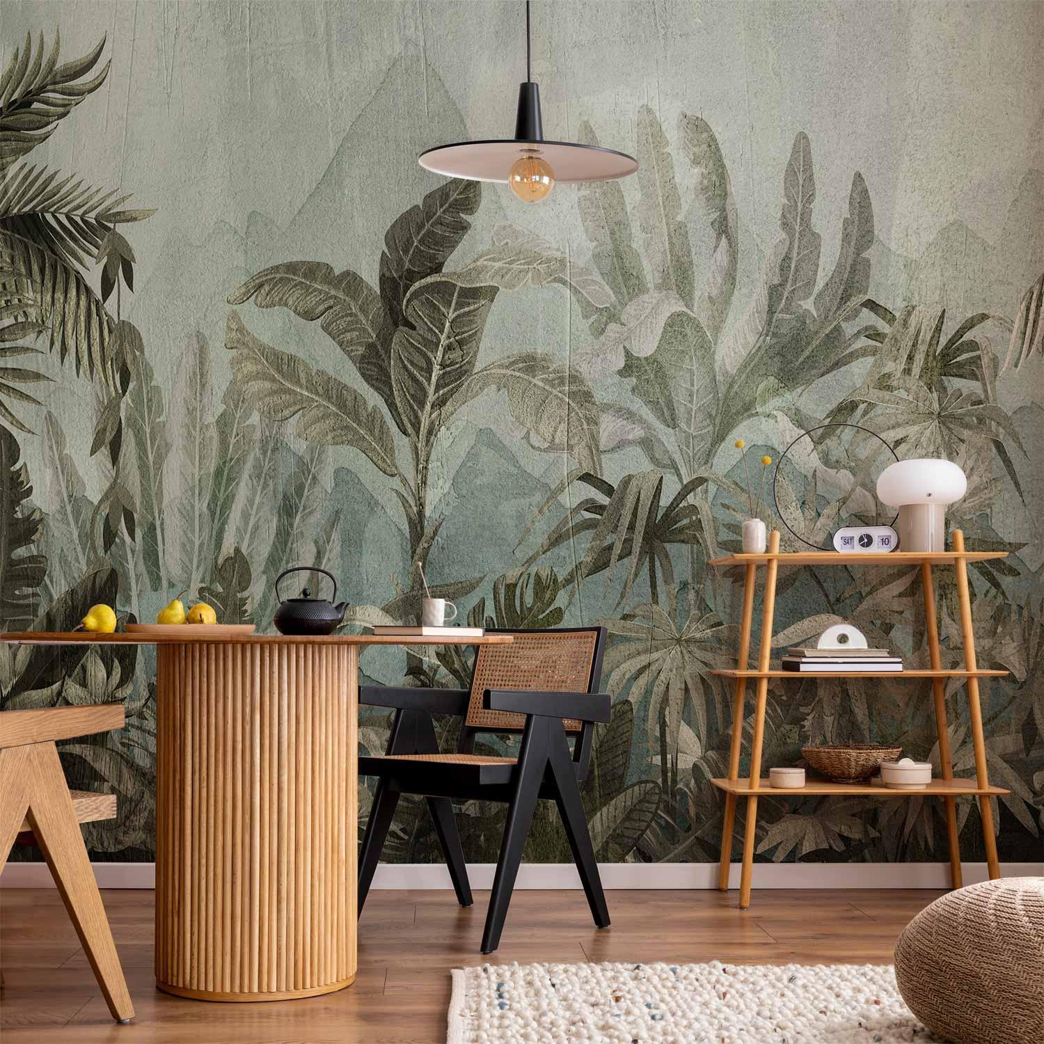 Fototapet - Bjergjungle med bladmotiv - 400 x 280 cm - Vandtæt