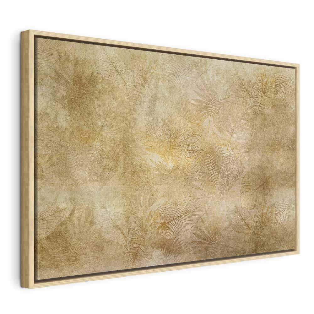 Lærredsbillede - Vintage Leaves (1 del) Wide med bladmotiv og tryk på kanterne - 120 x 80 cm - I en naturlig træramme