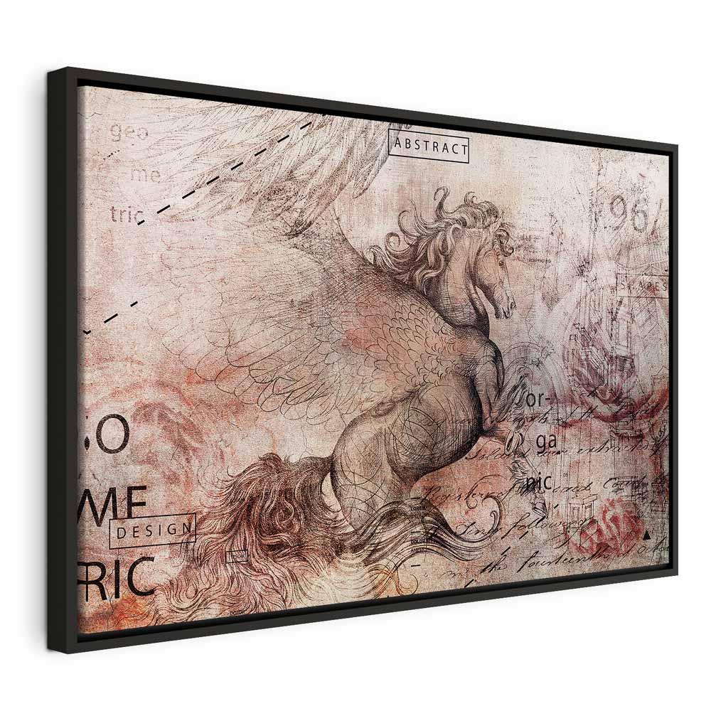 Lærredsbillede Artistic Vision - vægdekoration med hestemotiv i bredt format - 120 x 80 cm - I en sort træramme