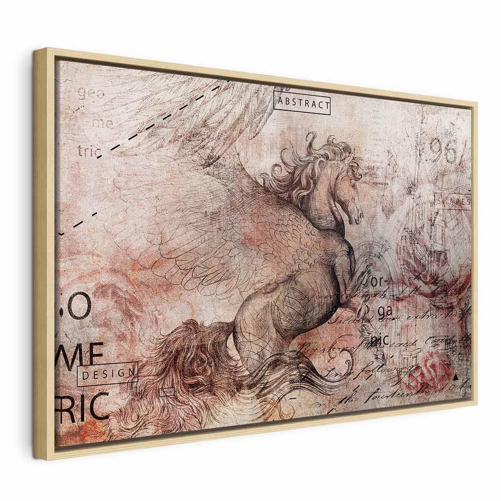 Lærredsbillede Artistic Vision - vægdekoration med hestemotiv i bredt format - 120 x 80 cm - I en naturlig træramme