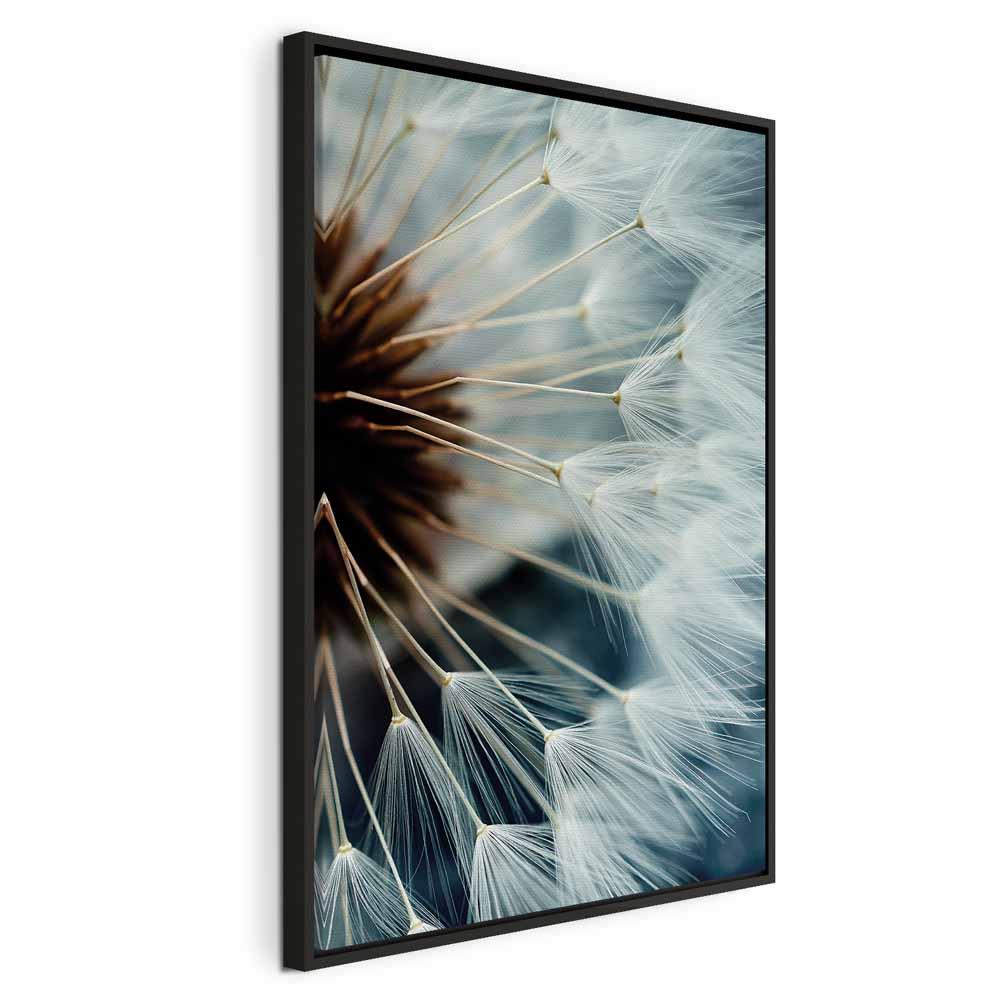 Lærredsbillede More Memories - lodret vægdekoration med mælkebøttemotiv på lærred - 40 x 60 cm - I en sort træramme