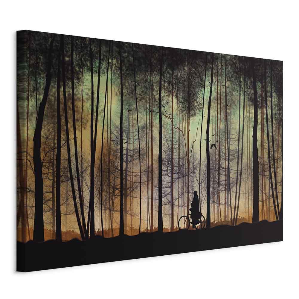 Lærredsbillede Walk Before Dark - bredt 1-delt vægbillede med skovmotiv og tryk på kanterne - 60 x 40 cm - Standard