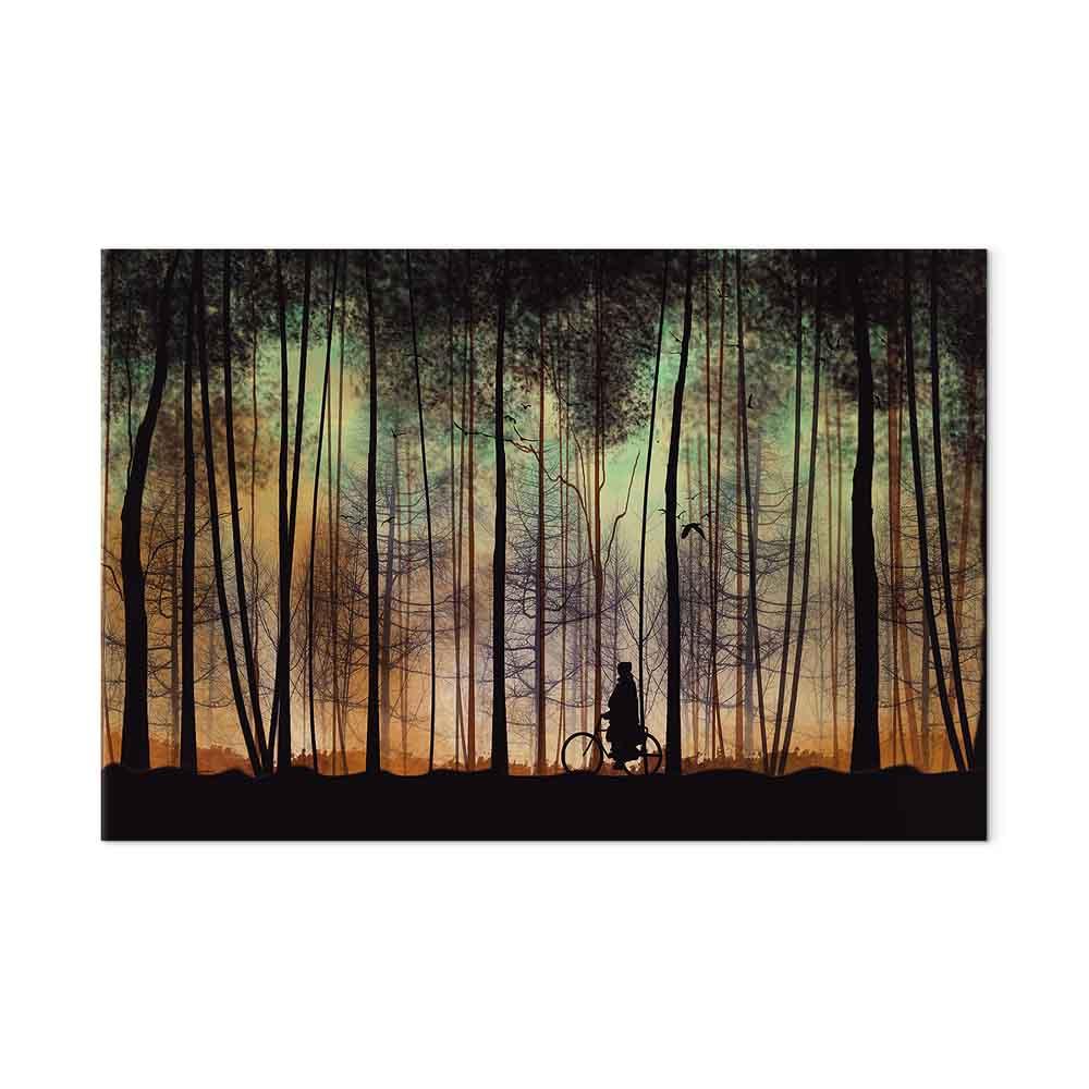 Lærredsbillede Walk Before Dark - bredt 1-delt vægbillede med skovmotiv og tryk på kanterne - 60 x 40 cm - Akustisk