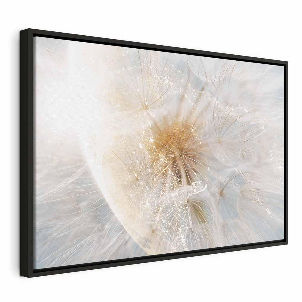 Lærredsbillede Mælkebøtte i solen - bredt billede med naturmotiv til væggen - 60 x 40 cm - I en sort træramme