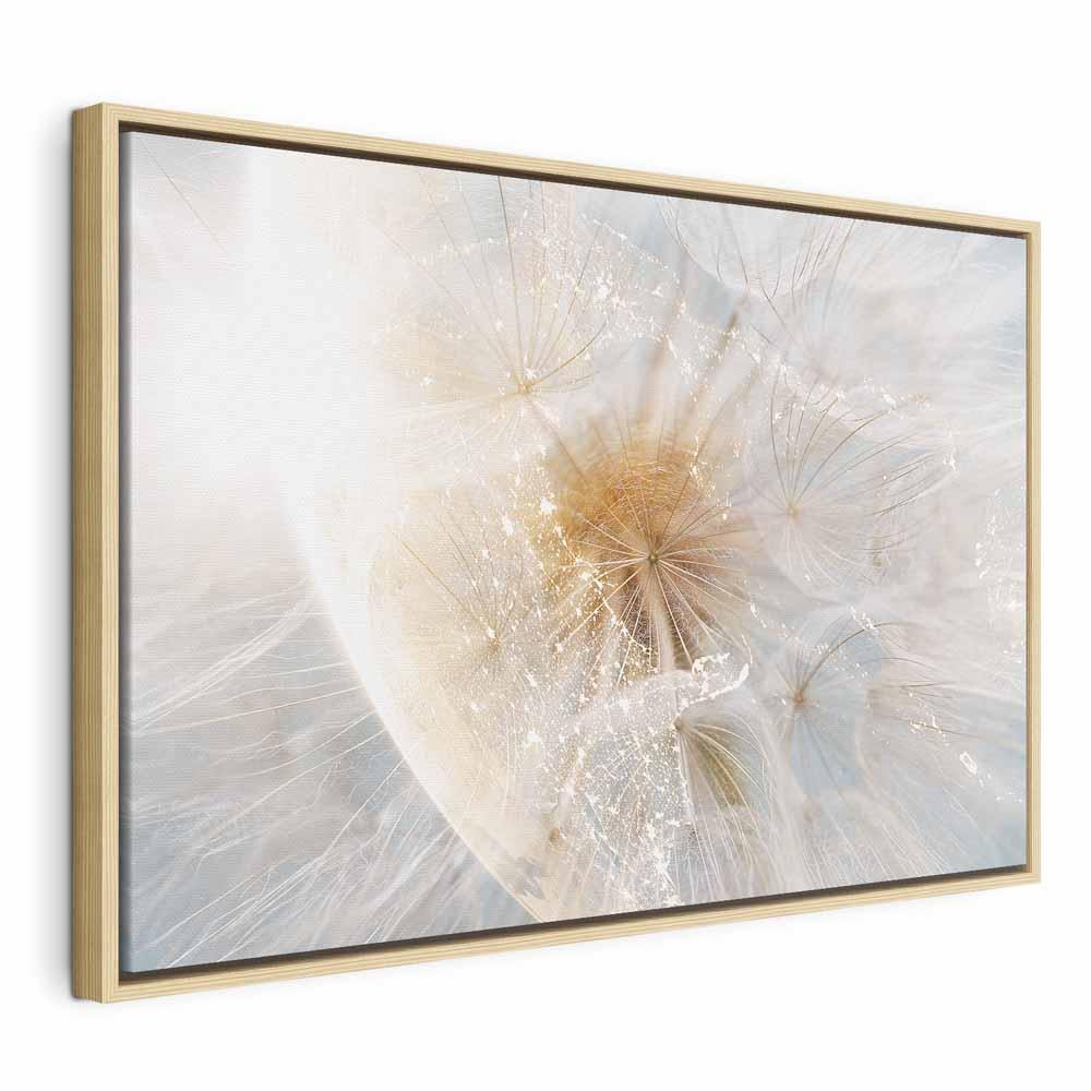 Lærredsbillede Mælkebøtte i solen - bredt billede med naturmotiv til væggen - 60 x 40 cm - I en naturlig træramme