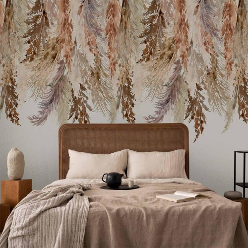 Fototapet - minimalistisk boho landskab med hængende blade i beige