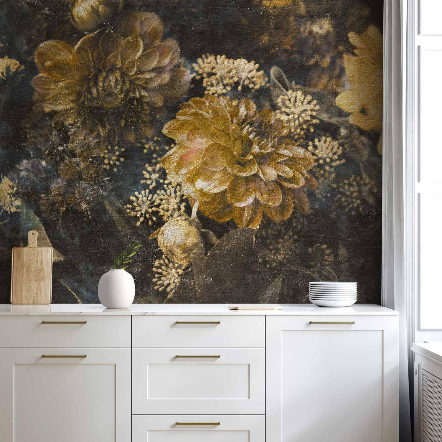 Fototapet med retro blomster - anden variant - 500 x 350 cm - Vandtæt
