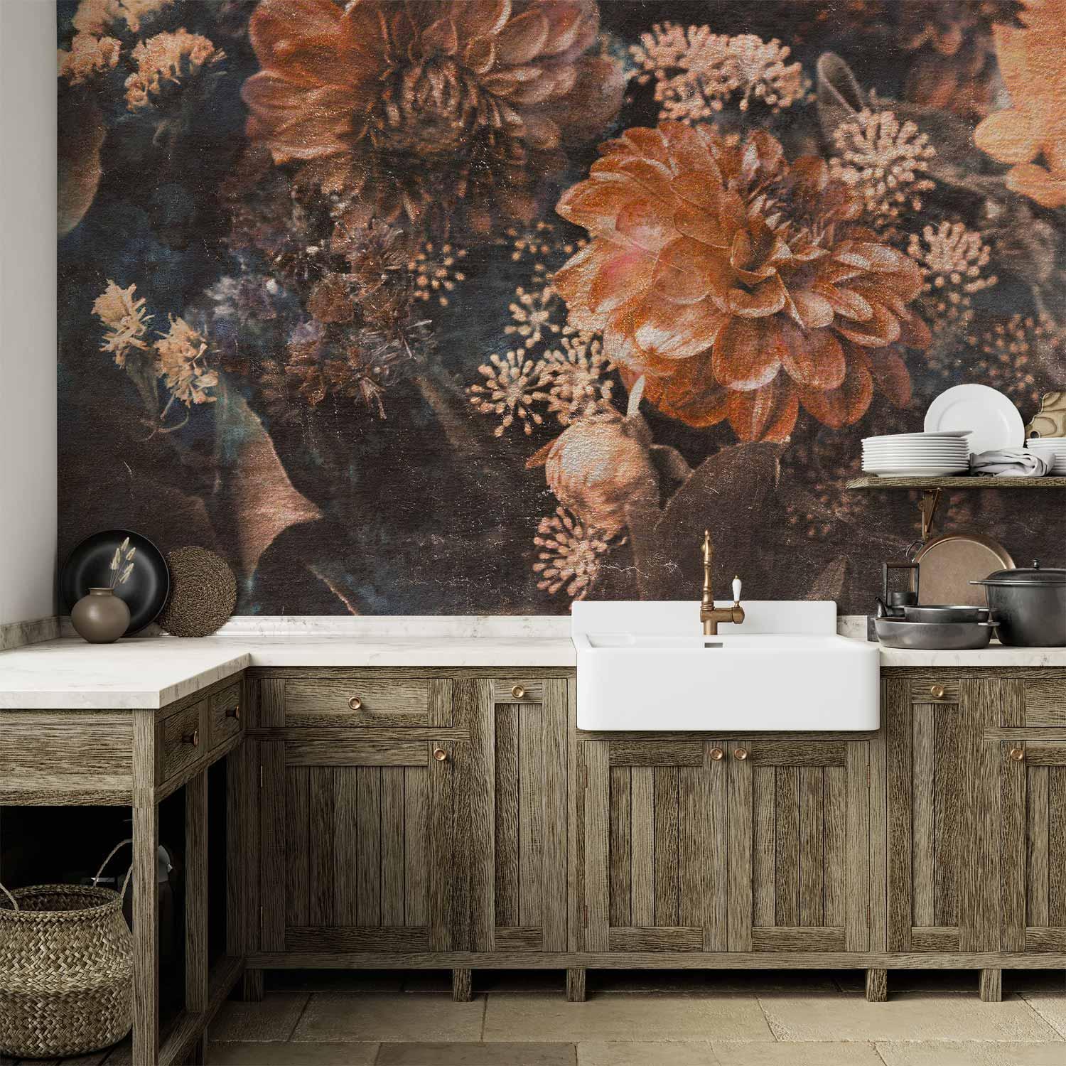 Fototapet med retro blomster - tredje variant - 500 x 350 cm - Vandtæt