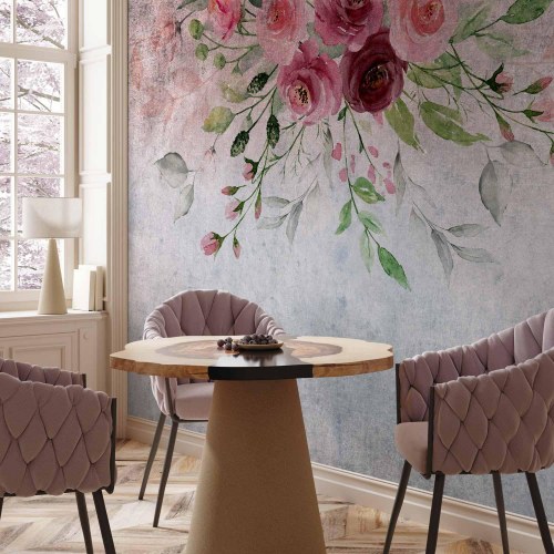 Fototapet Summer Bloom med blomster og blade i rosa nuancer