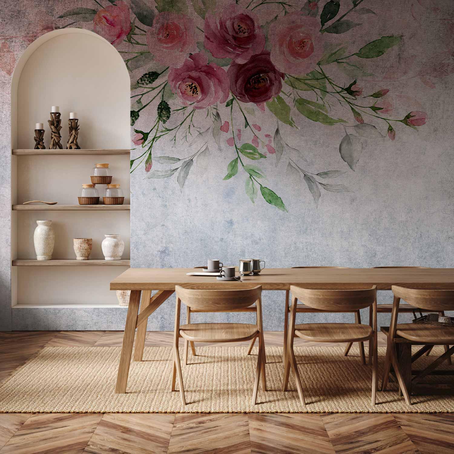 Fototapet Summer Bloom med blomster og blade i rosa nuancer - 400 x 280 cm - Vandtæt