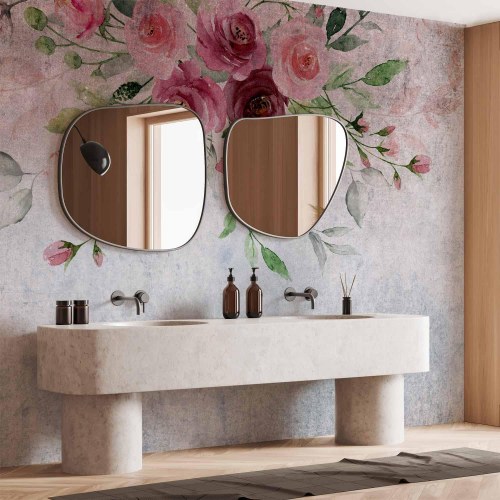 Fototapet Summer Bloom med blomster og blade i rosa nuancer