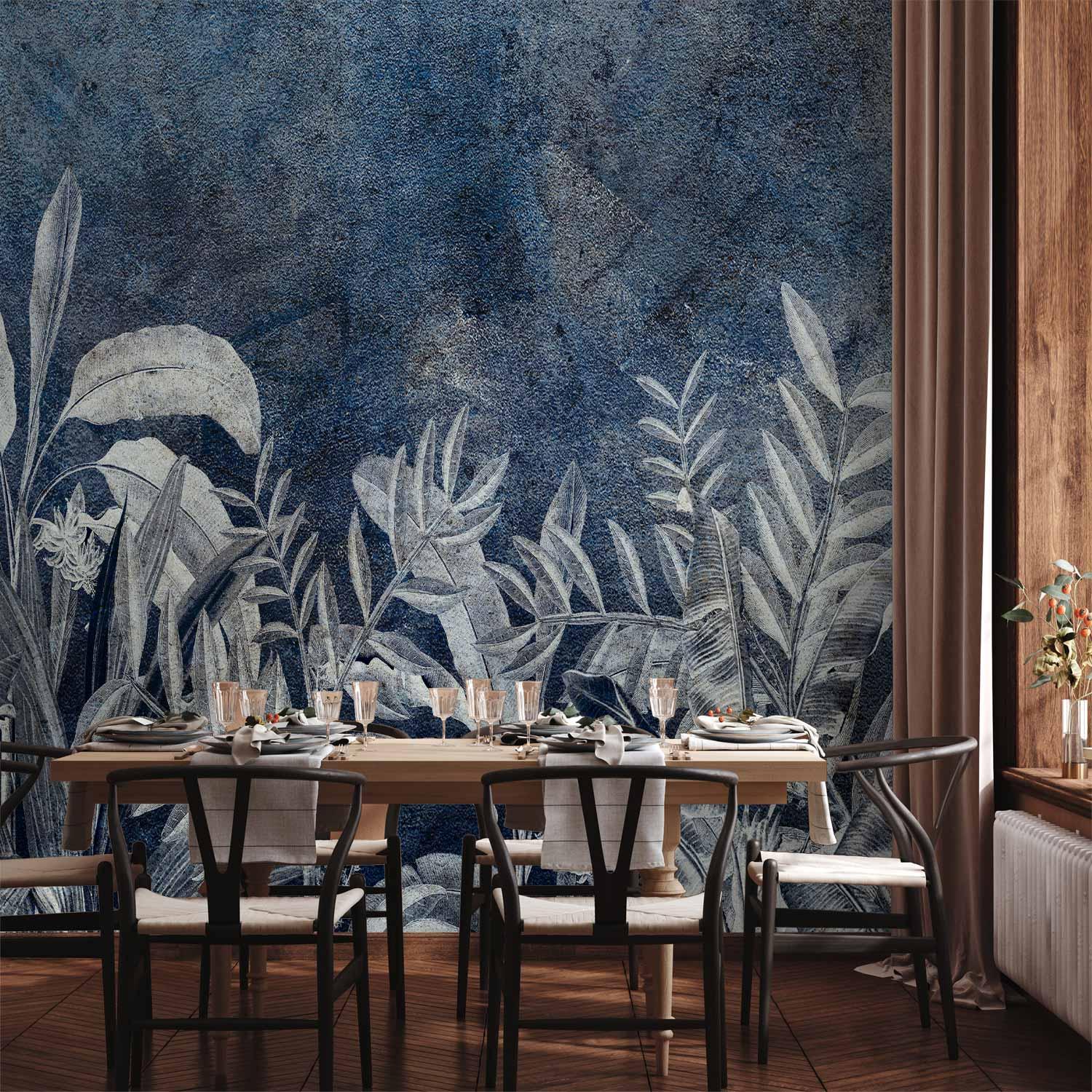 Fototapet Nattejungle med bladmotiv til væg - 400 x 280 cm - Vandtæt
