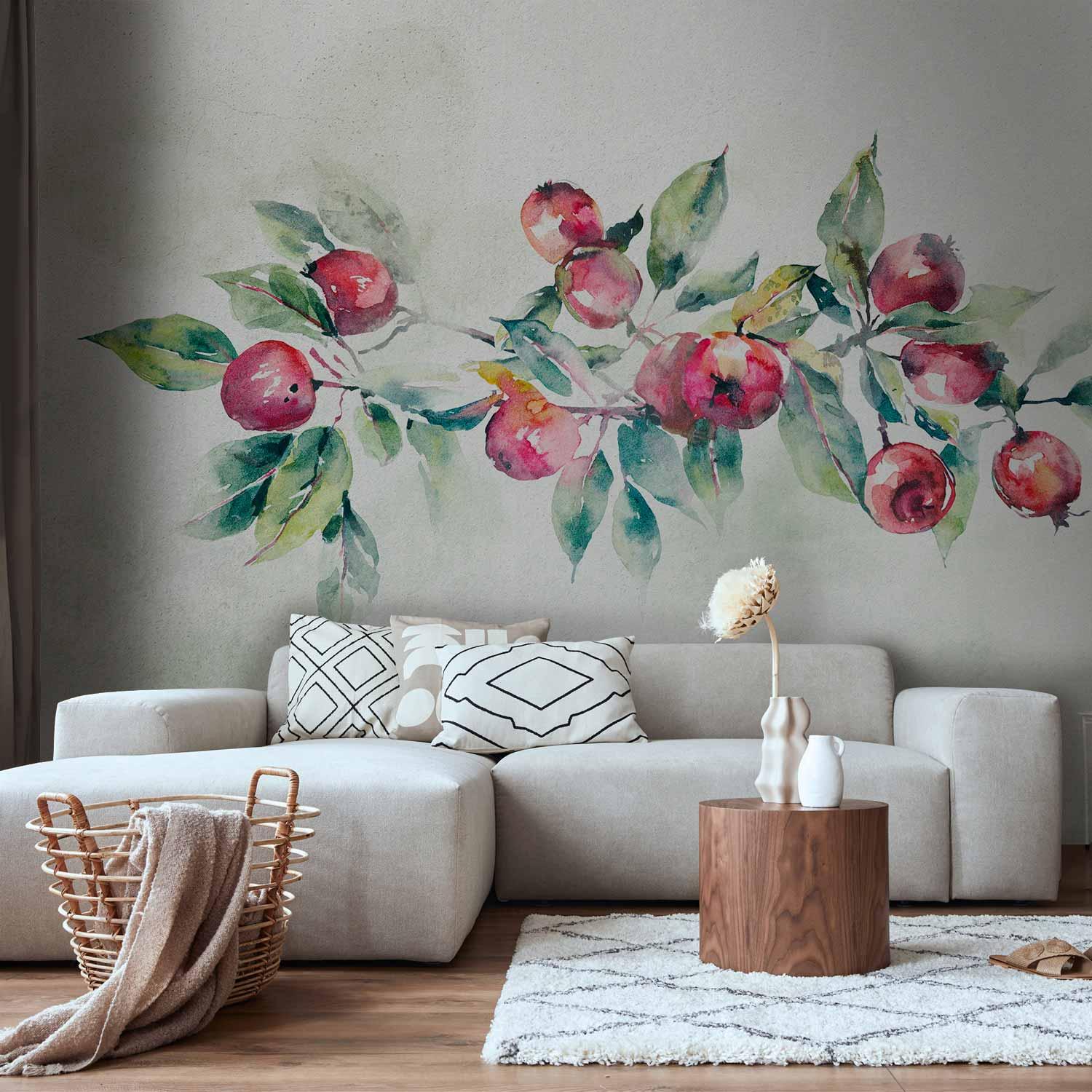 Fototapet æblegren i landskabsformat med røde æbler - 500 x 350 cm - Premium