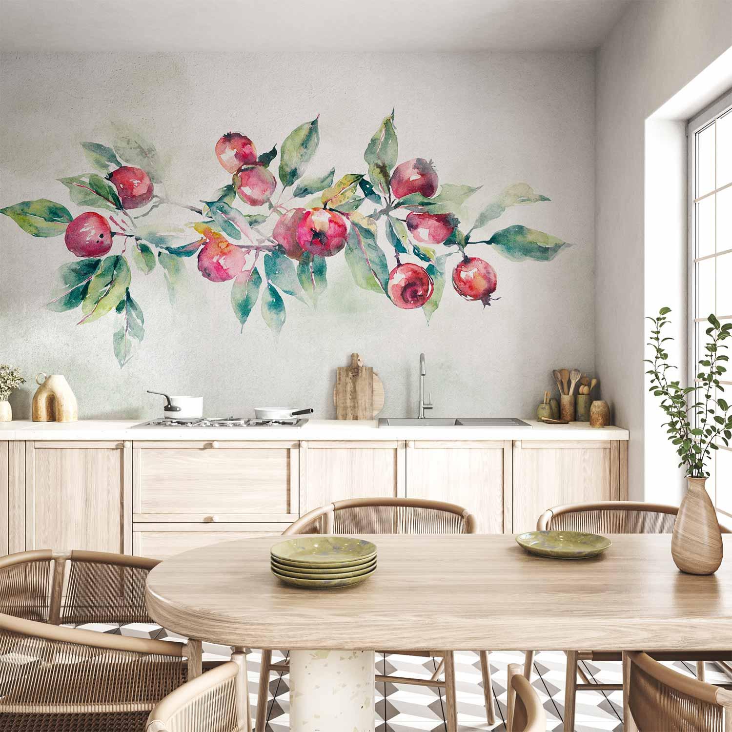 Fototapet æblegren i landskabsformat med røde æbler - 500 x 350 cm - Vandtæt